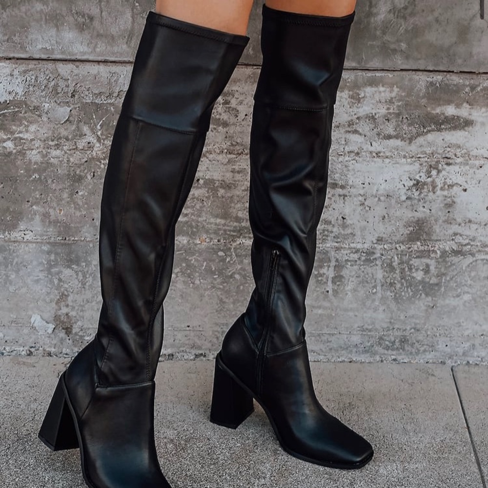 Valkyrie Black Square Toe Over the Knee Boots